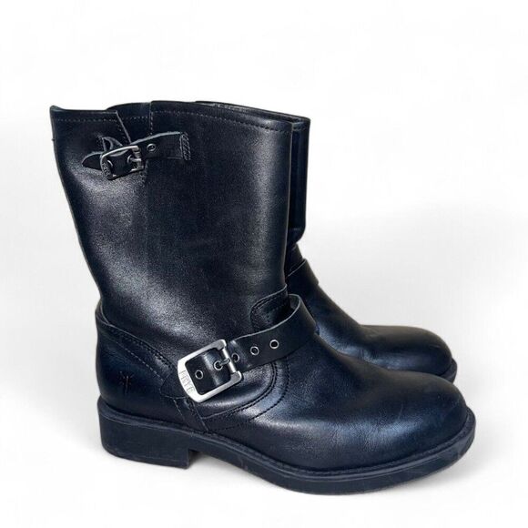 Frye Engineer Pull-on Mid-Calf Leather Boots Black 3497501 Youth 4 Women's 6 - Picture 4 of 11